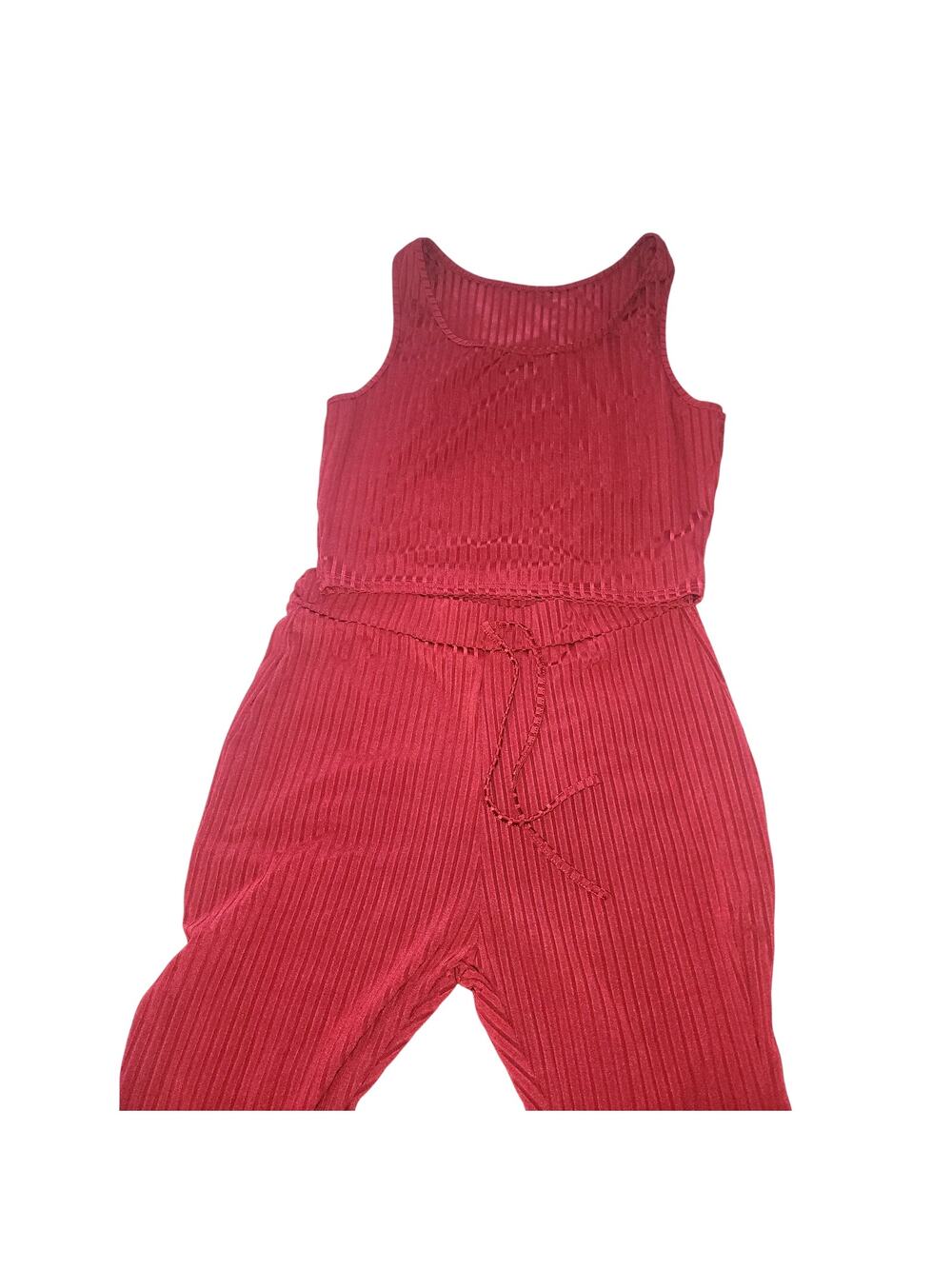 Burgundy Ribbed Crop Top Pants Set 2XL